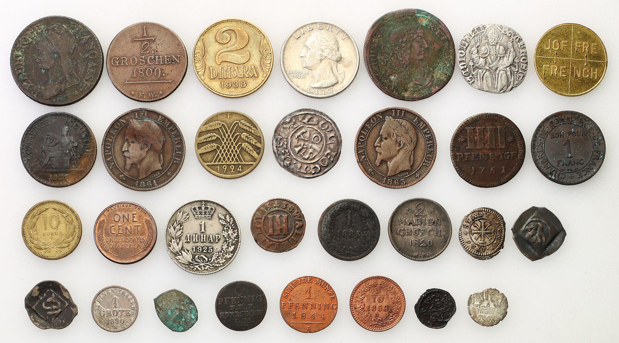 Świat – Austria, Niemcy, Francja, USA, zestaw 30 monet